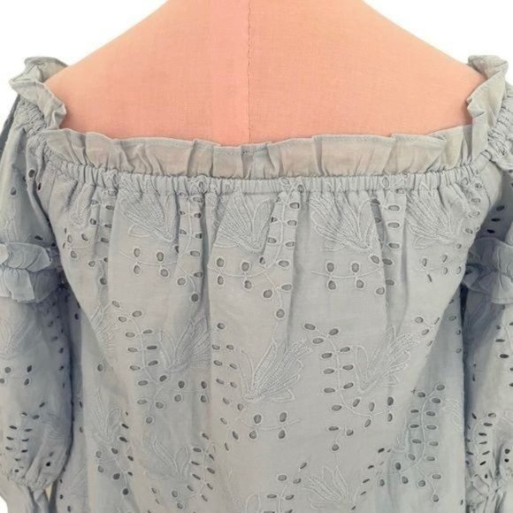 Anthropologie Jane Eyelet Lace Off Shoulder Top in Blue Size 12 EUC - Picture 9 of 12